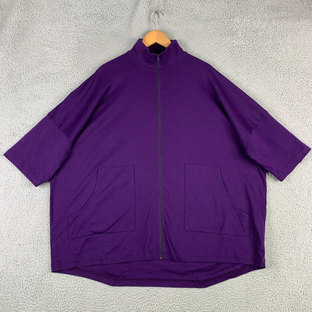 Eskandar Jacket Women's OS Purple Pima Cotton Zip Up Oversized Pockets Lagenlook